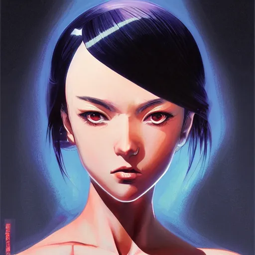 Prompt: A beautiful cyborg woman with big and cute eyes || VERY ANIME, fine-face, realistic shaded perfect face, fine details. Anime. realistic shaded lighting poster by Ilya Kuvshinov katsuhiro otomo ghost-in-the-shell, magali villeneuve, artgerm, Jeremy Lipkin and Michael Garmash and Rob Rey, trending on art station