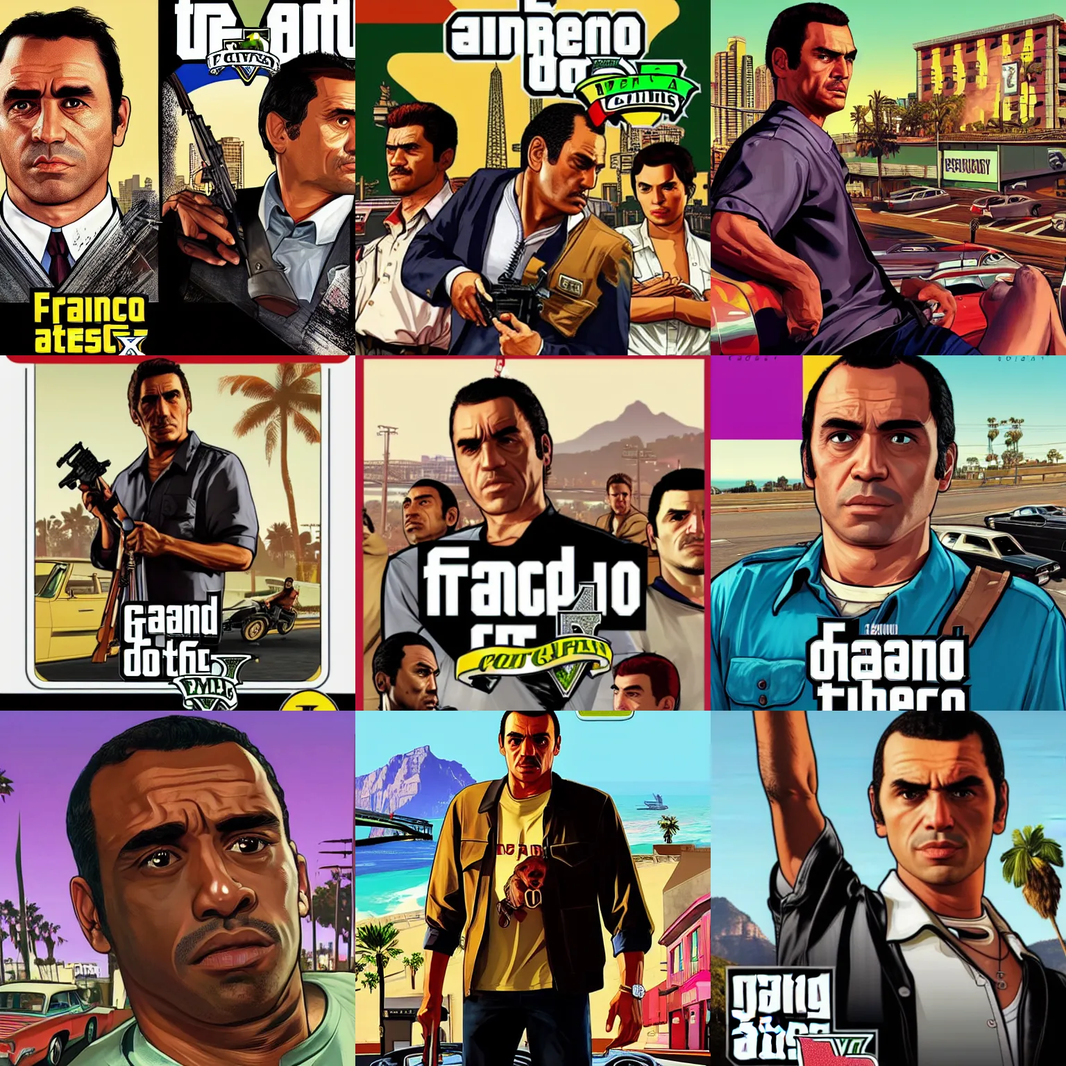 Prompt: Franco on GTA V cover art