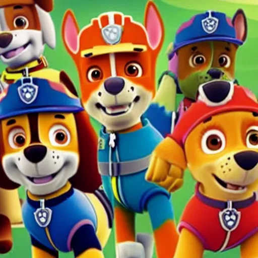 Prompt: anthropomorphized paw patrol, realistic, wide shot