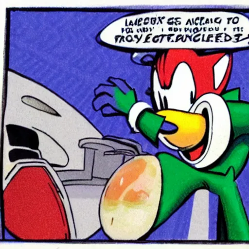 Prompt: Dr. Eggman throwing an egg at Sonic the Hedgehog