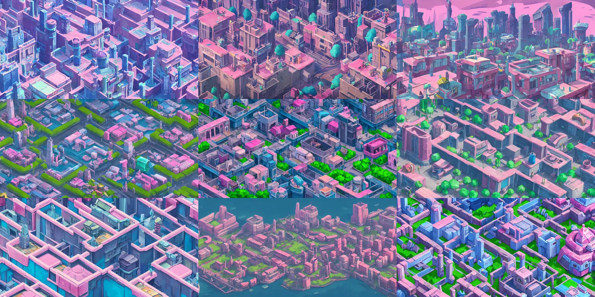 Prompt: game asset of city backdrop modular, in gouache detailed paintings, props, stylized, 2 d sprites, kitbash, arcane, overwatch, blue and pink color scheme, 8 k, close up