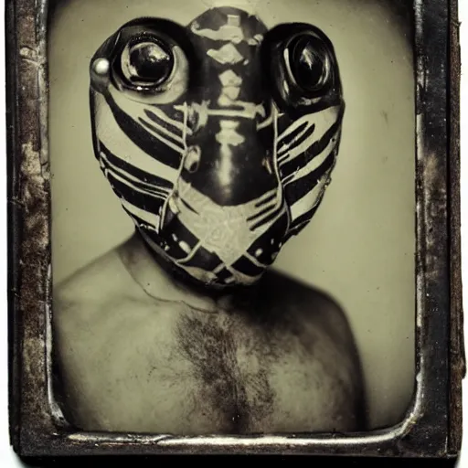 Image similar to tintype photographs of shamans, psychic wrestlers, masked heroes, irradiated humans, and monster hunters