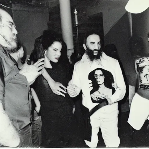 Image similar to fidel castro wearing goth clothing, polaroid, by nan goldin