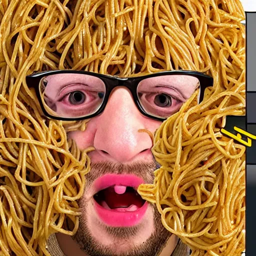 Prompt: sam hyde face made out of spaghetti