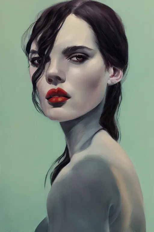 Prompt: portrait of a young beautiful woman with dark hair and dark eyes artwork by Martine Johanna, Jack Gaughan, oil painted, artstation