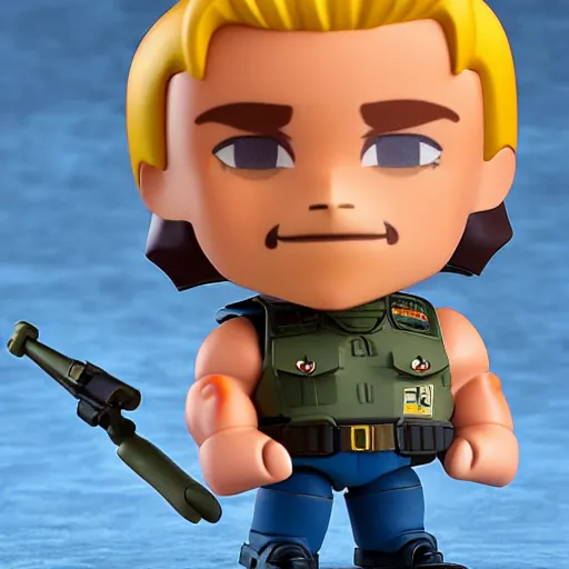 Image similar to arnold schwarzenegger as nendoroid in a little tank, kodak film