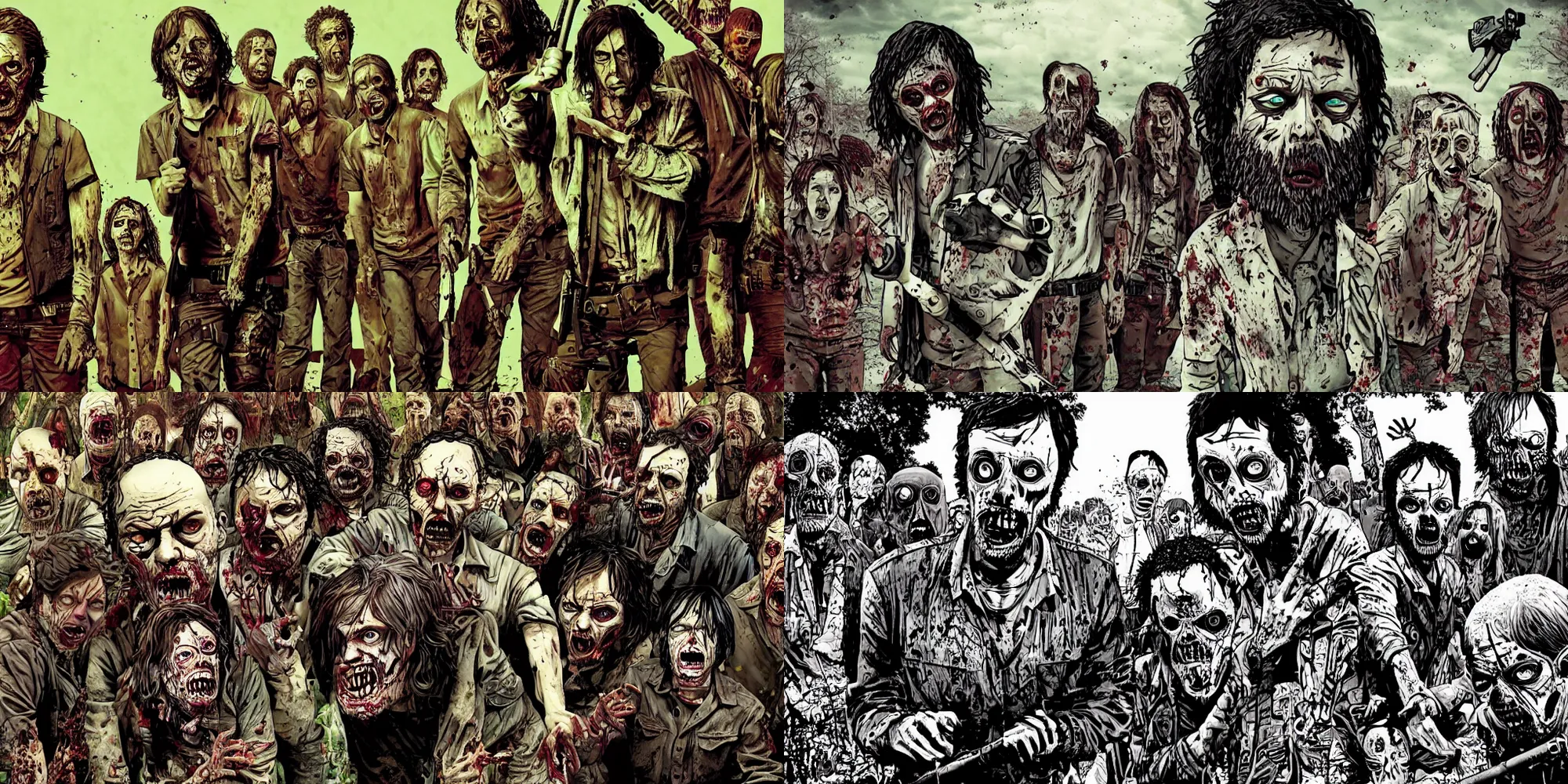 Prompt: the walking dead bad acid trip, surreal, bizarre, disturbing, horror, trippy