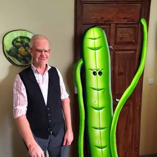 Image similar to a giant string bean with the face of mister bean