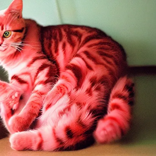 Prompt: a cat with the skin of a strawberry, photo