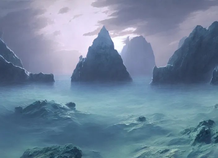 Prompt: an underwater landscape painted by, mc escher, gordon onslow ford, georgia o'keeffe and ivan aivazovsky, cinematic light, god rays, unreal engine, zbrush central,