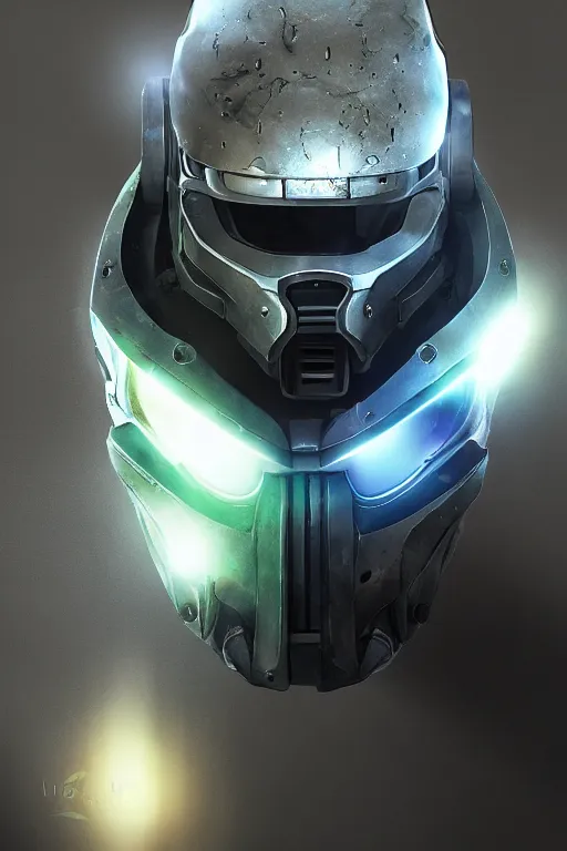 Image similar to robot ninja mask helmet halo master chief radiating a glowing aura global illumination ray tracing hdr fanart arstation by ian pesty and katarzyna da „ bek - chmiel