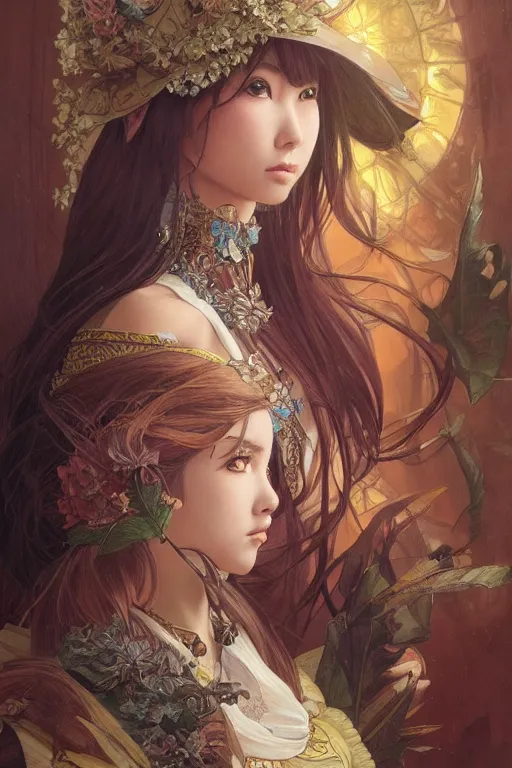 Image similar to Momoko Gumi Company (BiSH) portrait, D&D, MtG art,fantasy, intricate, elegant, highly detailed, digital painting, artstation, concept art, smooth, sharp focus, hyperrealistic,illustration, art by artgerm and greg rutkowski and alphonse mucha