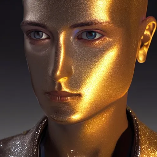 Image similar to a beautiful male android made of holographic metal, unreal engine 5