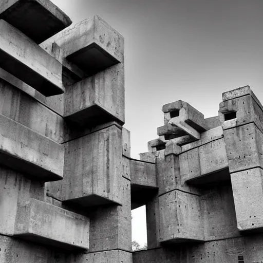 Image similar to scifi brutalist castle with brutalist decoration, brutalist gardens surrouding it, photography