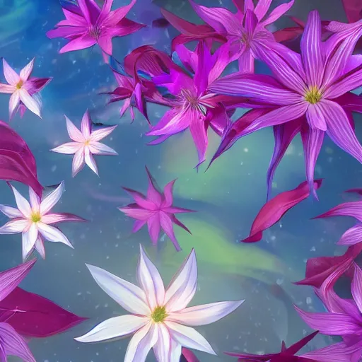 Prompt: clematis theme logo, clematis theme banner, clematis design, clematis in the deep sea, clematis like stars in the sky, trending on artstation, warm light, lovely and cute, fantasy art, 8 k resolution