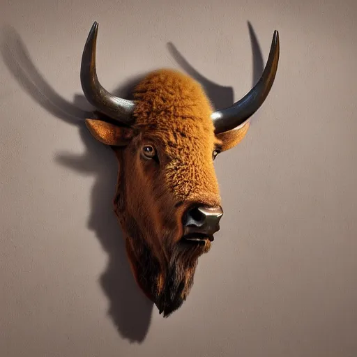 Image similar to hunting trophy bison head nailed to the wall