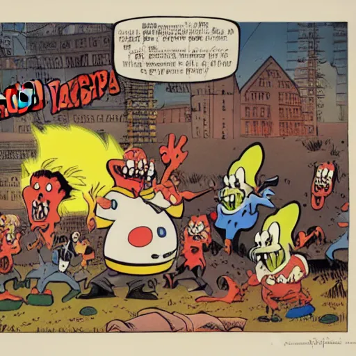 Prompt: zombie apocalypse by tex avery and carl barks, detailed