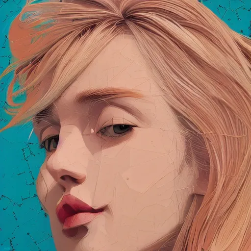 Image similar to Beautiful girl with blond hair profile picture by Mandelbrot, Benoit B., asymmetrical, Organic Painting , Matte Painting, geometric shapes, hard edges, street art, symmetric face, symmetric eyes, trending on the artstation:2 by Sachin Teng:4