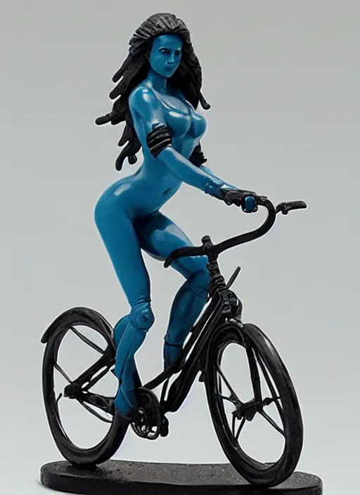 Prompt: Image on the store website, eBay, Wonderfully detailed 80mm Resin figure of a beautiful woman riding on a bike.