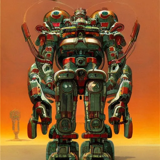 Image similar to mayan mecha by j. c. leyendecker, barlowe, makoto kobayashi, and beksinski