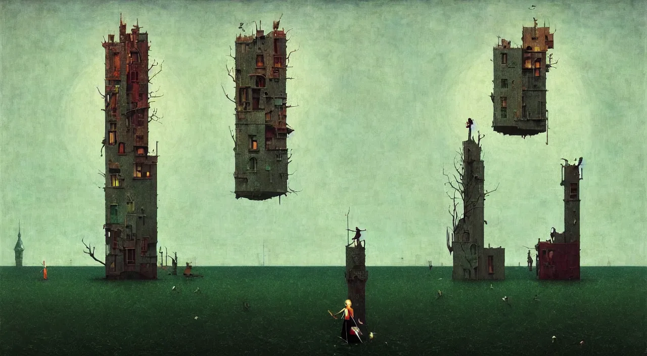 Image similar to single flooded simple!! tower anatomy, very coherent and colorful high contrast masterpiece by norman rockwell franz sedlacek hieronymus bosch dean ellis simon stalenhag rene magritte gediminas pranckevicius, dark shadows, sunny day, hard lighting