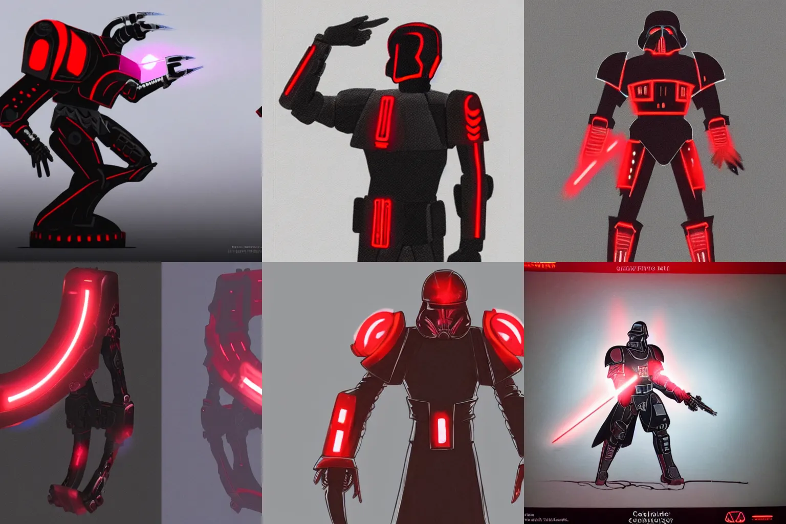 Prompt: concept art for a glowing red and black cybernetic control collar for warhammer star wars