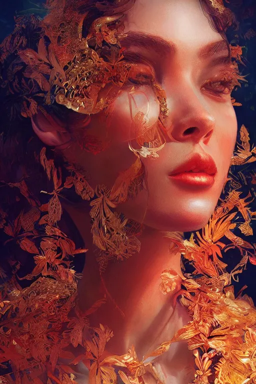 Image similar to stunningly beautiful, spanish dancer in jungle, symmetrical face, golden hour, smooth, focus, highly detailed, hyper realistic, dramatic lighting, elegant, intricate, concept art, art by wlop, mars ravelo, greg rutowski, artstation