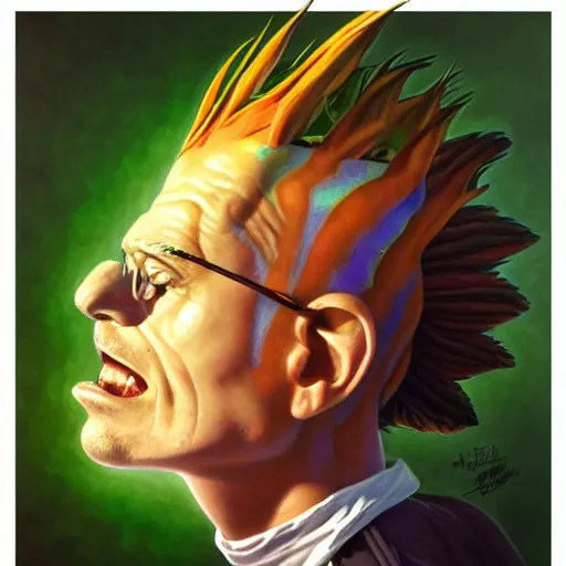 Image similar to lucky mohawk projector portrait by gaston bussierre and charles vess and james jean and erik jones and rhads, inspired by rick and morty, epic, funny, huge scale, beautiful fine face features, intricate high details, sharp, ultradetailed