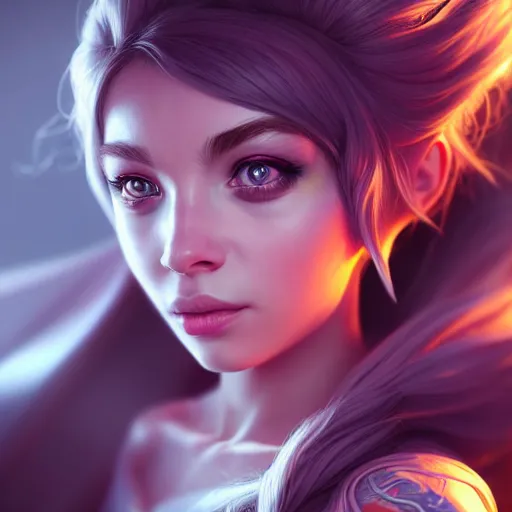 Image similar to portrait painting of zoe from league of legends, ultra realistic, concept art, intricate details, eerie, highly detailed, photorealistic, octane render, 8 k, unreal engine.