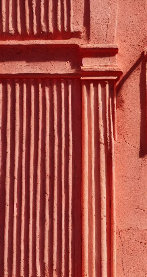 Image similar to pastel red ancient spanish architecture, clear sky, beautiful, minimalistic, aesthetic, two tone, photorealistic