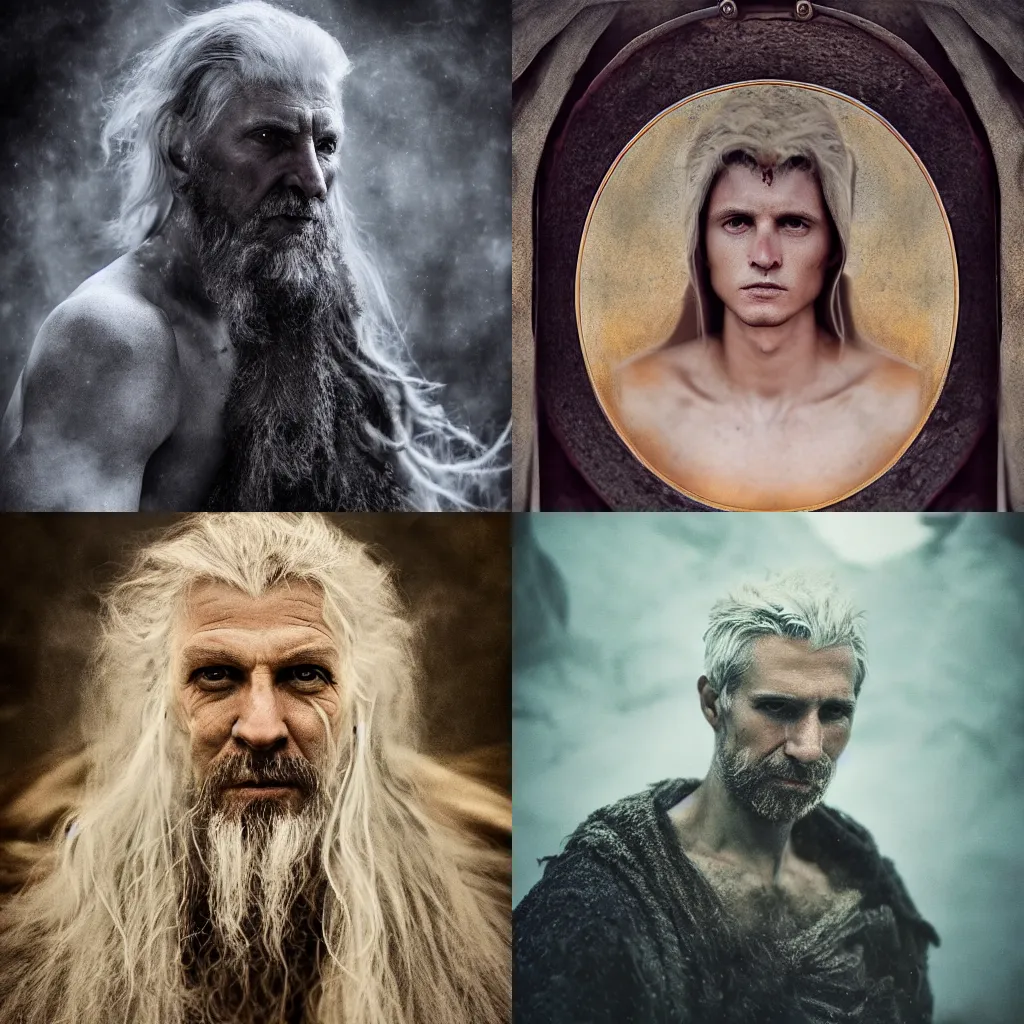 Image similar to male god svarog portrait, slavic mythology, ethereal, national geographic award winning photo by annie leibovitz, high detailed, epic, 8k, atmospheric lighting, extreme detail, photorelism, cinematic, ethereal, ultra realistic, dramatic lighting, rim light