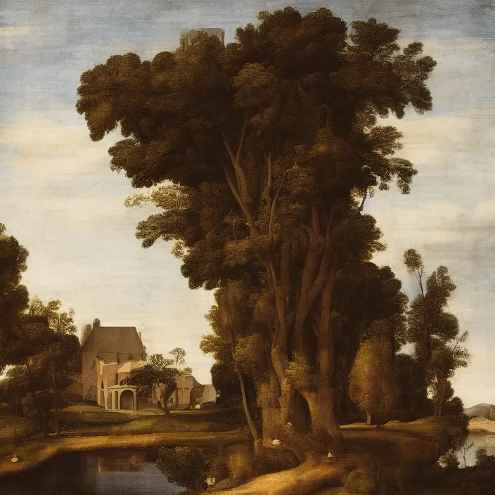 Image similar to a building in a serene landscape, by raphael