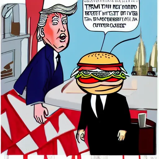 Prompt: Donald Trump with a burger for a head