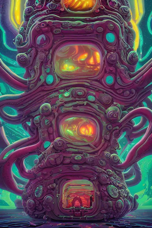 Image similar to rick and morty fused with lovecraft and the blob, high details, intricate details, by vincent di fate, artgerm julie bell beeple, 90s, Smooth gradients, octane render, 8k, volumetric lightning, High contrast, depth of field, very coherent symmetrical artwork