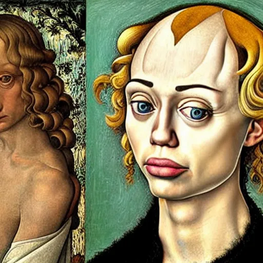 Image similar to miley cyrus as gollum, elegant portrait by sandro botticelli, detailed, symmetrical, intricate