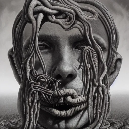 Prompt: medusa by zdzisław beksiński, dariusz zawadzki, jeffrey smith and h.r. giger, oil on canvas, 8k highly professionally detailed, trending on artstation