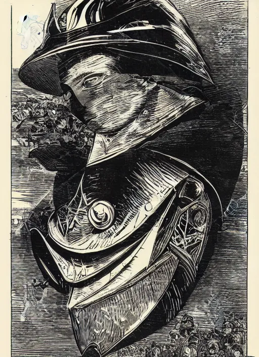 Image similar to 19th century wood-engraving of the batmobile, whole page illustration from Jules Verne book, art by Édouard Riou Jules Férat and Henri de Montaut, frontal portrait, high quality, beautiful, highly detailed, removed watermarks