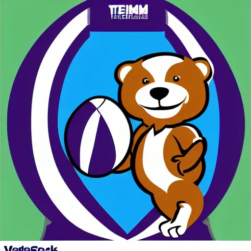 Image similar to A team mascot bear holding a rugby ball, vector