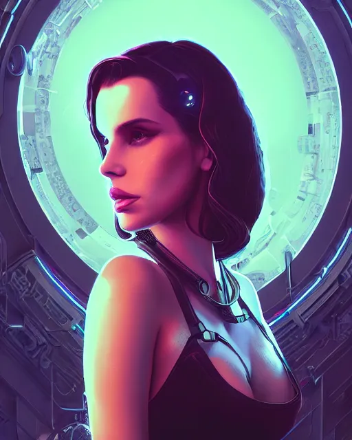 Prompt: portrait of lana del rey as a cyberpunk cyborg. roses, sci - fi, missing panels, intricate abstract upper body intricate artwork, by tooth wu, wlop, beeple, dan mumford. concept art, octane render, deviantart, greg rutkowski, cinematic arthouse, key art, hyper realism, iridescent accents