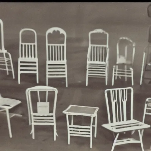 Prompt: a flock of chairs, high detail, polaroid photo