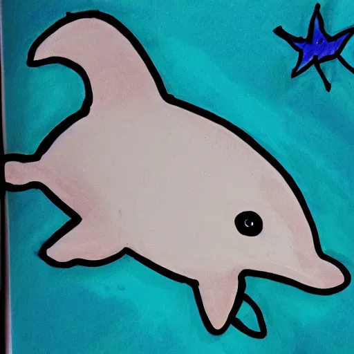 Image similar to child's crayon drawing of a dolphin