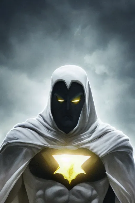 Image similar to characters portrait of Moon Knight mixed with Black Adam by Alyssa Monks, full-shot, merged character, Full body shot, cinematic opening shot, 4k, highly detailed, cinematic lighting