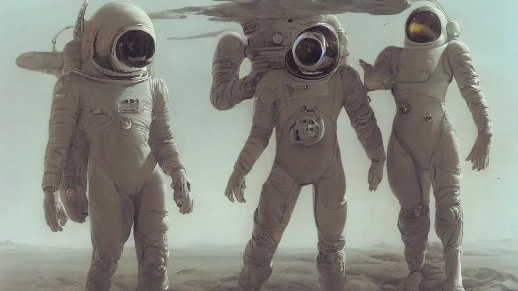 Image similar to organic spacesuit design by john schoenherr and jim burns, epic cinematic matte painting