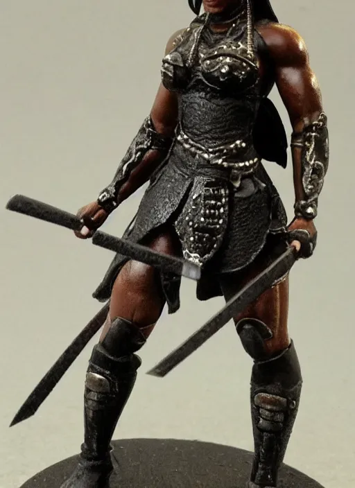 Prompt: Images on the store website, eBay, Full body, Miniature of a muscular black female warrior with club