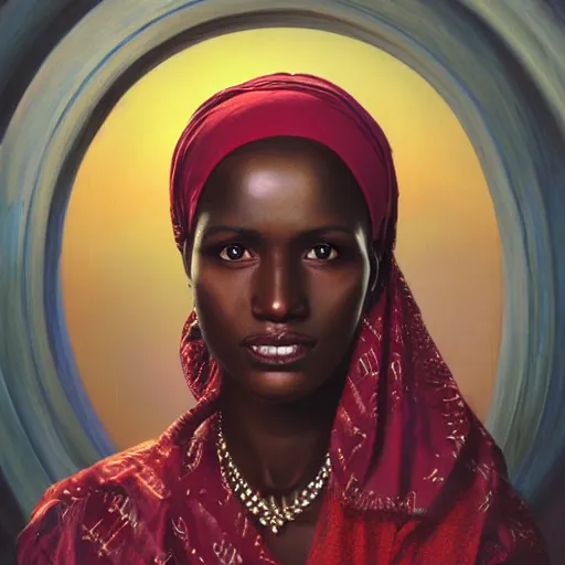 Image similar to portrait of a sudanese woman ( 3 5 ) from sudan, an oil painting by ross tran and thomas kincade