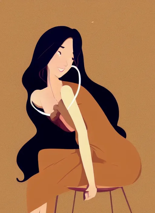 Prompt: beautiful woman with long black hair, tan skin, hourglass figure, princess gown sitting in an armchair eating cake. clean cel shaded vector art. shutterstock. behance hd by lois van baarle, artgerm, helen huang, by makoto shinkai and ilya kuvshinov, rossdraws, illustration,