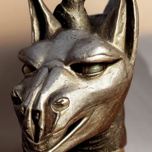 Image similar to anubis head, highly detailed, cultist