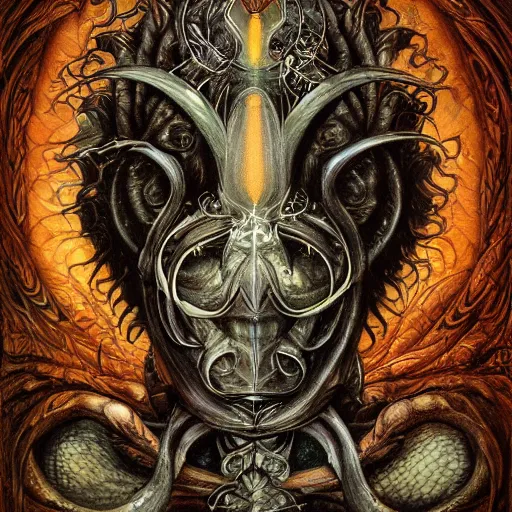 Image similar to detailed and sharp portrait of scorpio artistic zodiac artwork, mystic style, detailed, 8 k, detailed, symmetrical, by brian froud