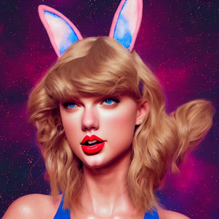 Image similar to portrait of Taylor Swift as Lola Bunny in Space Jam 1996. bunny ears. intricate abstract. intricate artwork. by Tooth Wu, wlop, beeple, dan mumford. octane render, trending on artstation, greg rutkowski very coherent symmetrical artwork. cinematic, hyper realism, high detail, octane render, 8k, iridescent accents