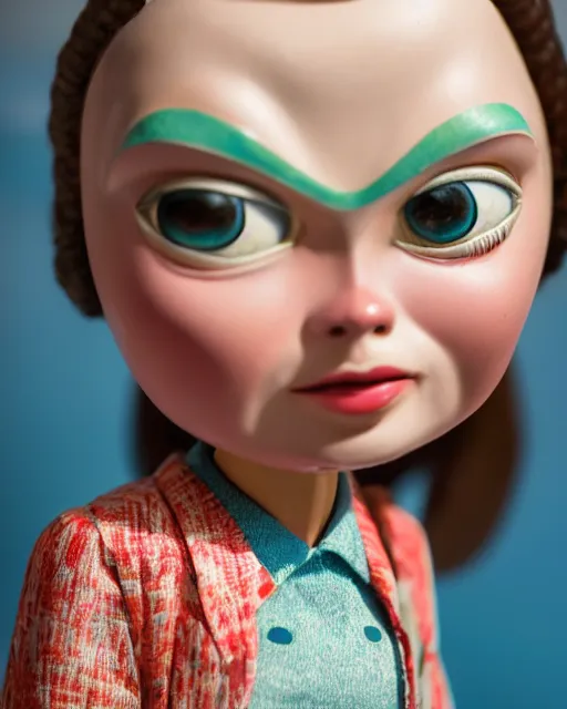 Image similar to closeup face profile portrait of a tin toy retro 1 9 5 0 s greta thunberg, bikini, depth of field, zeiss lens, fashion photoshoot by nicoletta ceccoli, mark ryden, lostfish, breathtaking, detailed and intricate environment, 8 k resolution, extremely detailed, beautiful, establishing shot, artistic, hyperrealistic, octane render